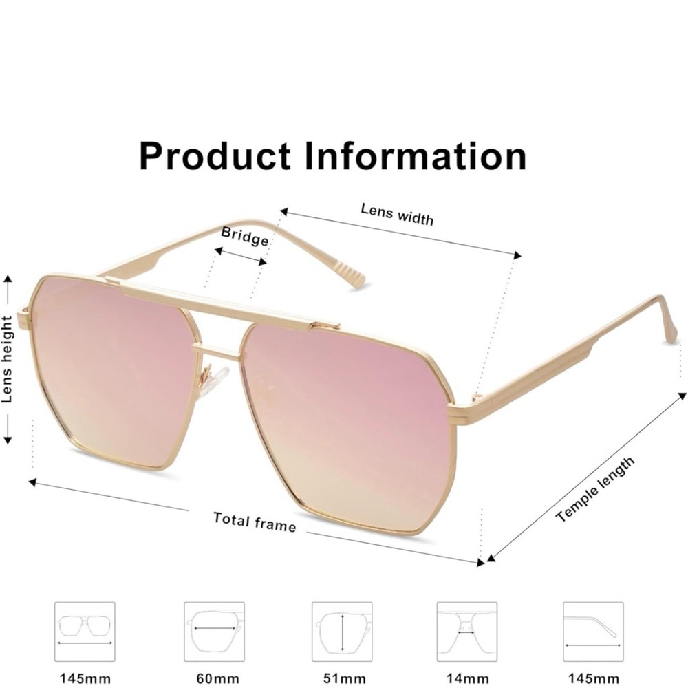 Gold Sunglasses with Pink Lenses - Picture 4 of 5